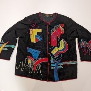 Julia Kim Embroidered Abstract Art Blazer Size 1X Art To Wear